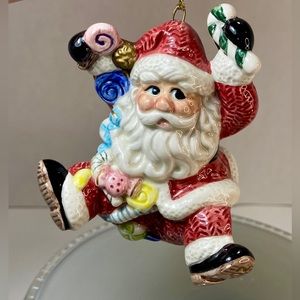 Fitz and Floyd 2002 Sugar Plum Ceramic Santa Ornament Preowned